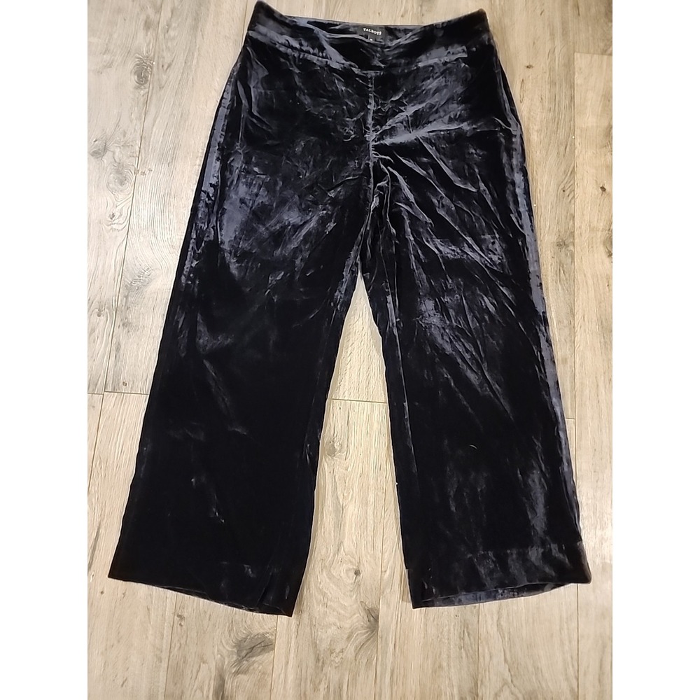 Talbots velvet pants black stretch Side Zip Wide Leg Size 14 - Picture 1 of 10